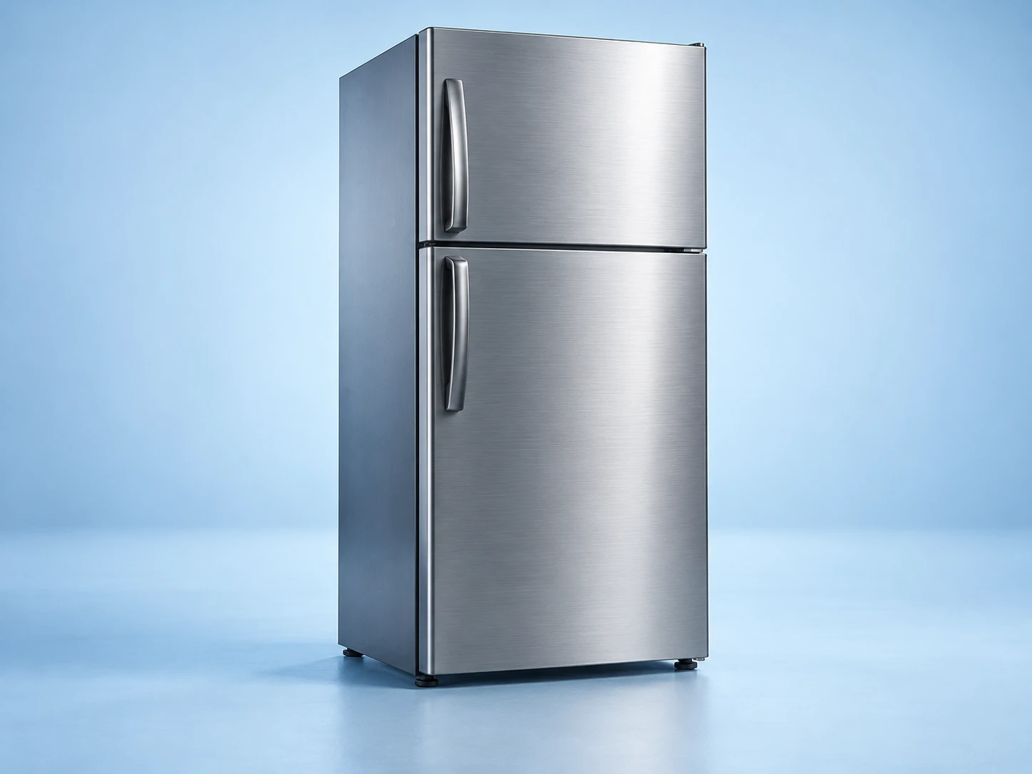 Studio illustration of a stainless-steel fridge freezer